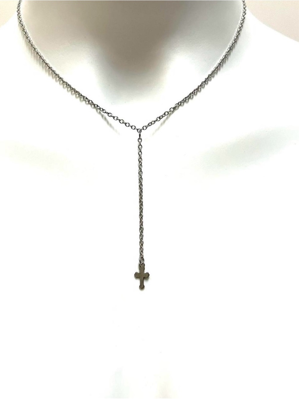 Stainless Steel Silver Color Cross Y-Drop Necklace - Women Jewelry